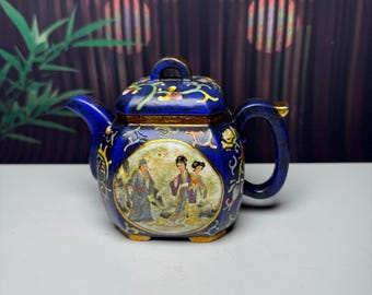 Ośmiokątny, zakrzywiony, kwadratowy, emaliowany czajniczek Zisha, specjalny, eksportowy, pozłacany, malowany czajniczek Yixing