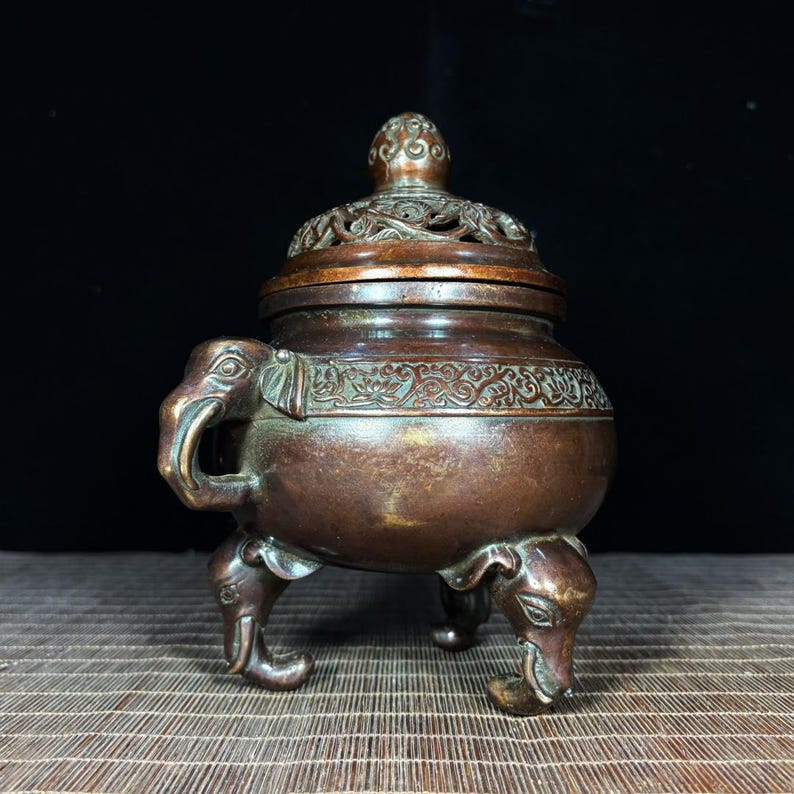 Massives Kupfer ineinander greifen Lotus Muster Weihrauchbrenner, Elefanten Kopf Ohren Stativ Antique Aroma Censer Bild 5