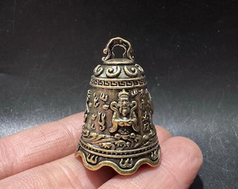 Vintage Brass God of Wealth Bell Pendant, Auspicious Hanging Ornament