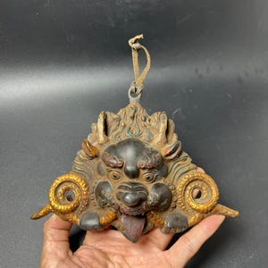 Hand Hammered Copper Garuda Wall Hanging Mask Hand Chiseled Painted Tibetan Buddhist Guardian Evil Dispelling Auspicious Protective Talisman