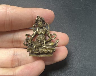 Solid Copper Yellow Jambhala Statue: God of Wealth Tibetan Buddha Figurine Ornament