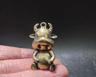 Vintage Copper Cartoon Calf Pendant, Zodiac Ox Lucky Hanging Charm