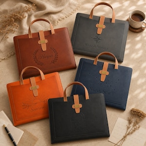 Personalized PU Leather Document Bag, Custom Name A4 Portfolio Folder, Business Briefcase Pouch