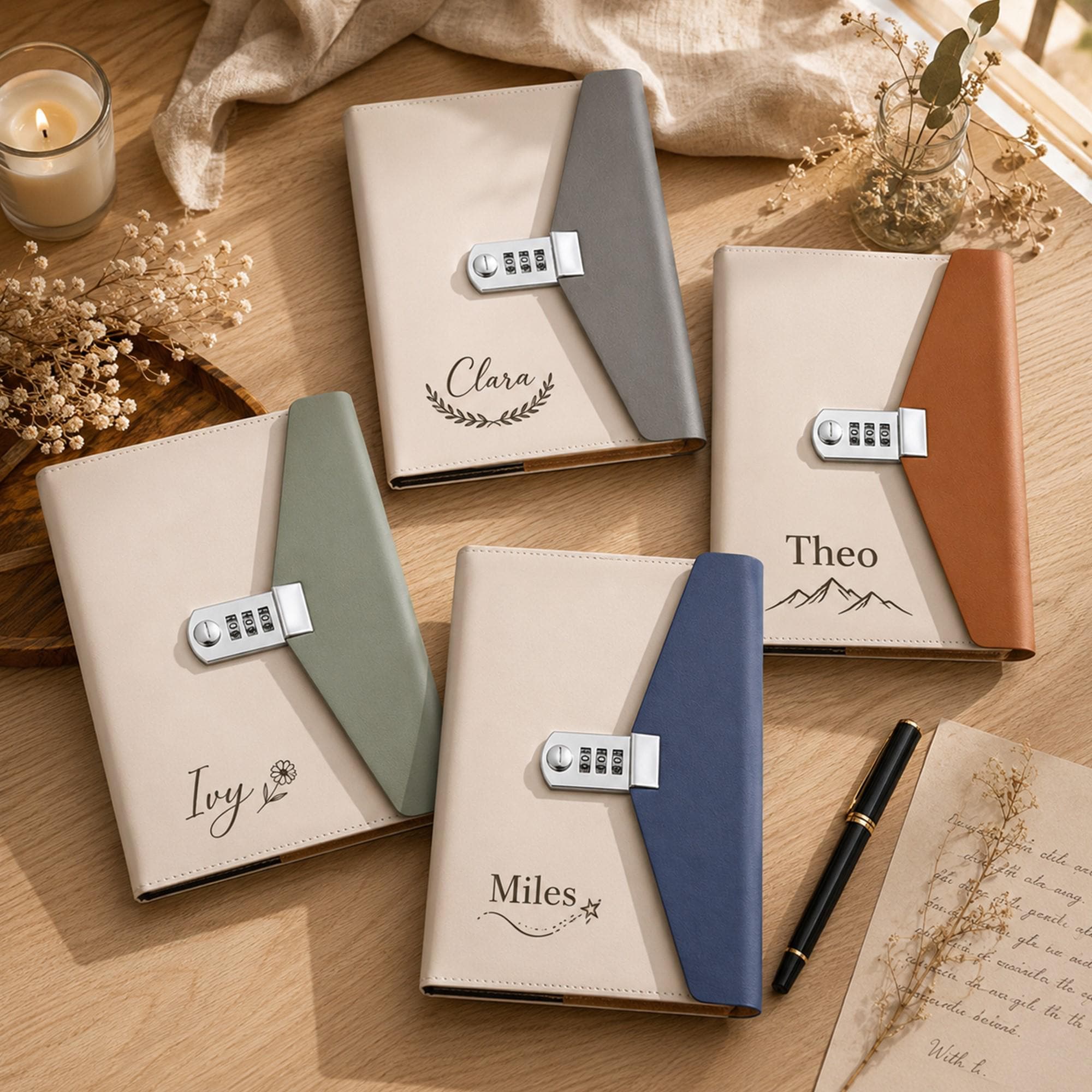 Personalized A5 Password Lock Diary, PU Leather Journal, Custom Name Notebook Gift