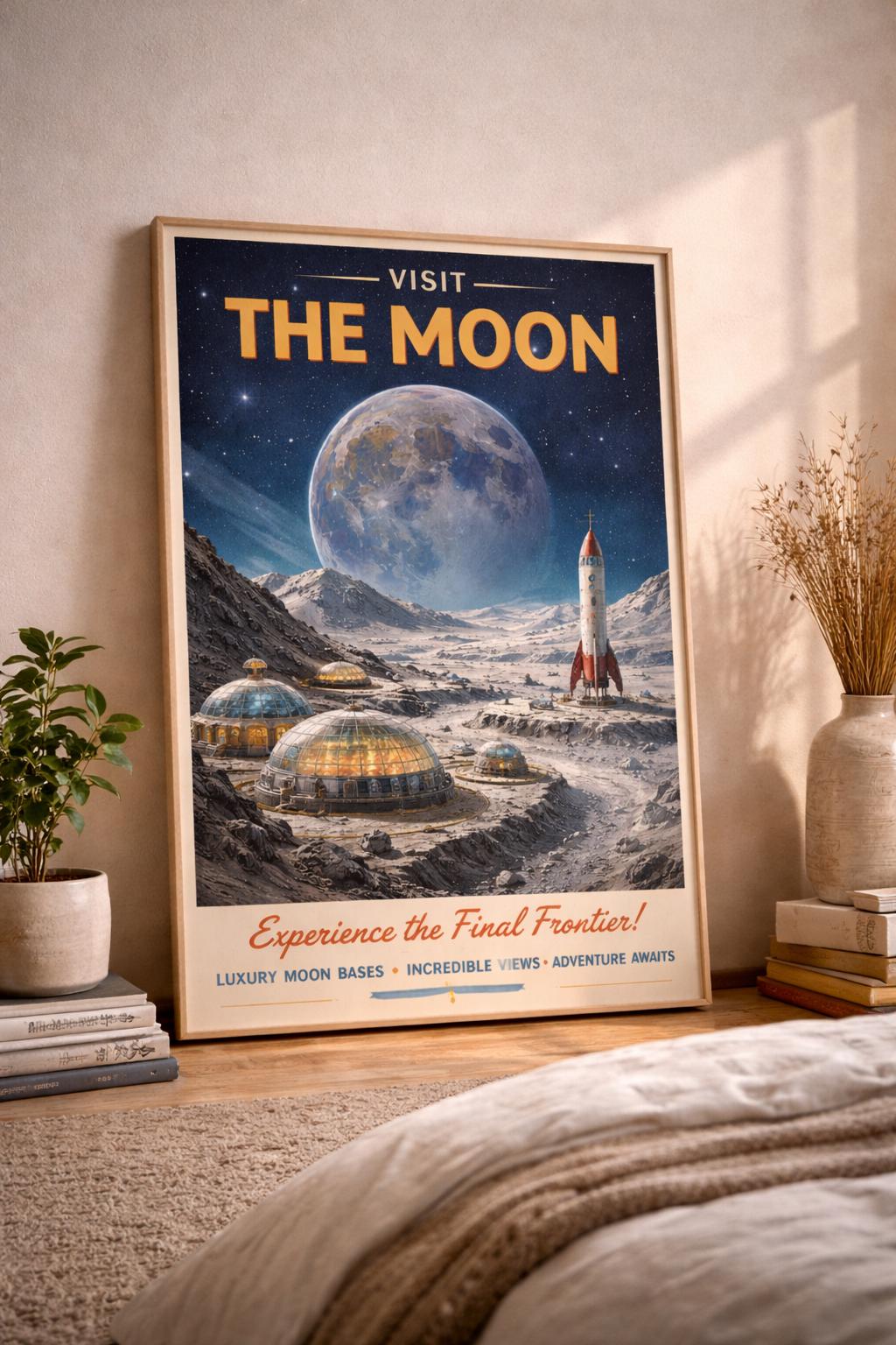 Moon Space Poster Retro Sci Fi Wall Art Vintage Space Print Astronomy ...