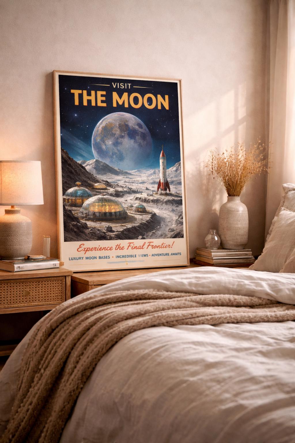 Moon Space Poster Retro Sci Fi Wall Art Vintage Space Print Astronomy ...