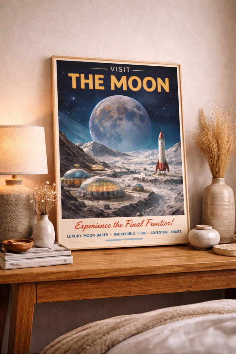 Moon Space Poster Retro Sci Fi Wall Art Vintage Space Print Astronomy ...