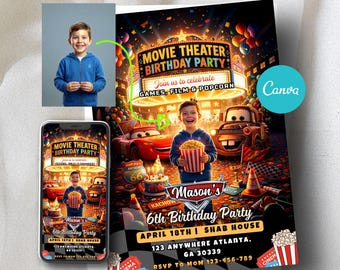 Cars Party Foto einladen - Kino Geburtstagseinladung - Instant Download
