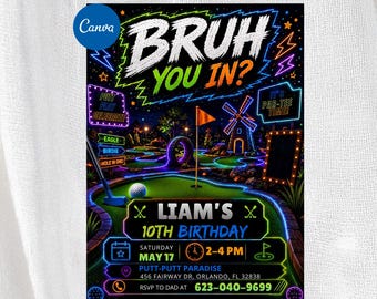 Neon Mini Golf Geburtstagseinladung, Bruh Sie In Party einladen, Putt Putt Digitaler Download