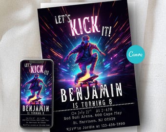 Neon Skateboard Geburtstagseinladung: Bearbeitbare Skate Party Vorlage (13x18) (Digitaler Download)
