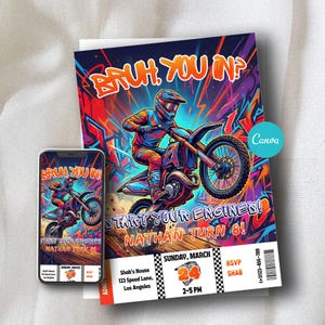 Motocross Birthday Invitation, Extreme Sports Graffiti Theme (Canva Editable Mobile & 5x7)