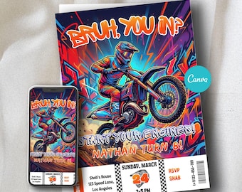 Motocross-Geburtstagseinladung, Extremsport-Graffiti-Thema (Canva Editable Mobile & 5x7)