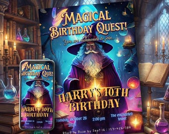 Zauberer-Geburtstagseinladung - Bearbeitbare Magic Party-Einladung für Jungen