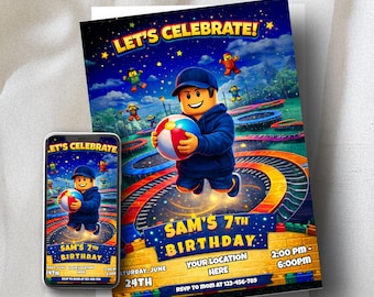 Trampolinpark-Geburtstagseinladung - Bausteine-Jump-Party einladen - Bearbeitbare digitale Vorlage