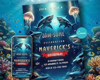 Hai Geburtstagseinladung - Ocean Party Template (Digitaler Download)