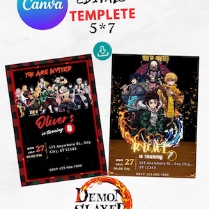 Demon Slayer Birthday Invitation | Anime Birthday Party Invitation for Kids | Kimetsu no Yaiba Editable Template | set of 2 Digital download