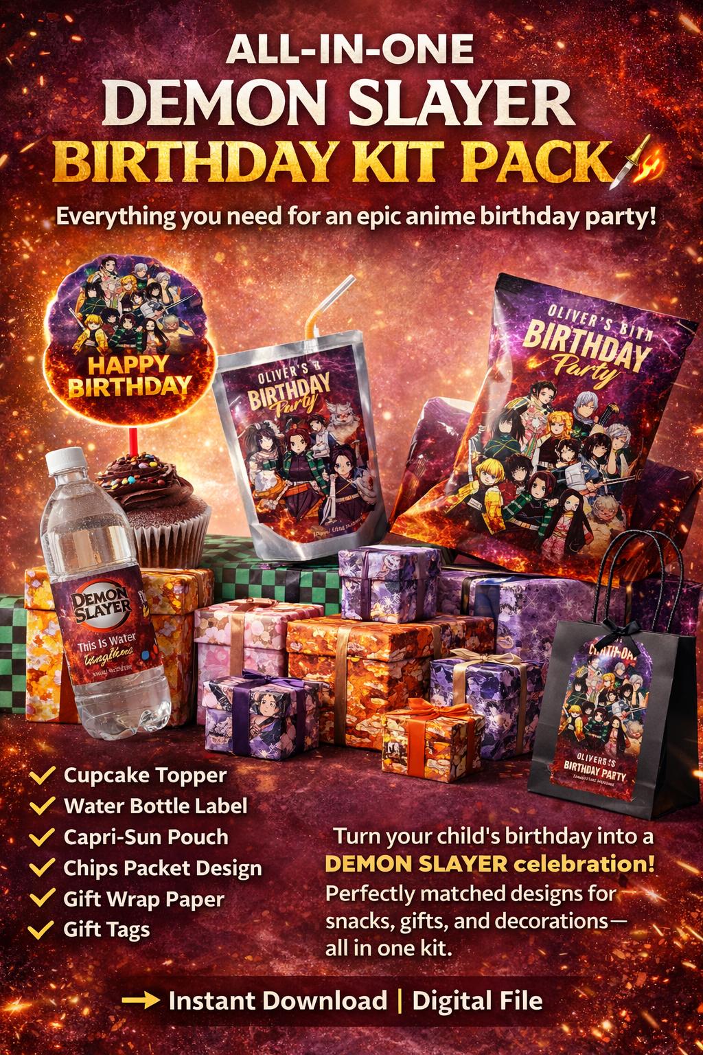 Demon Slayer Birthday Bundle | Editable Anime Party Favors | Editable ...