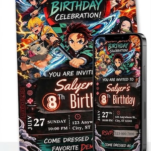 Demon Slayer Birthday Invitation | Editable Anime Party Invite | Kimetsu no Yaiba Kids Card