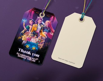6 Editable K-Pop demon hunter Thank You Tags | Party Favor Template (Canva)