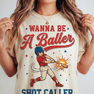 Wanna Be a Baller Shot Caller PNG | Vintage Baseball Sublimation Design | Funny Sports Quote | Retro Batter Clipart | DTF & Cricut Digital