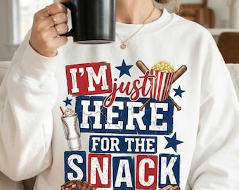 Im Just Here For The Snacks Baseball PNG | Funny Game Day Sublimation Design | Vintage Distressed Sports Food Art | Baseball Mom Shirt DTF