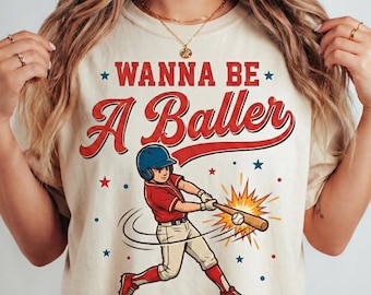 Wanna Be a Baller Shot Caller PNG | Vintage Baseball Sublimation Design | Funny Sports Quote | Retro Batter Clipart | DTF & Cricut Digital