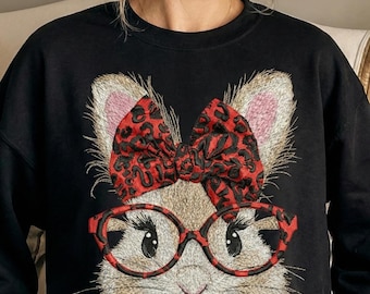 Happy Easter Bunny png, Retro Leopard Bunny png, Coquette Easter Bunny png, Easter Sunday png, Trendy Easter Day png,Red Leopard Print Bow