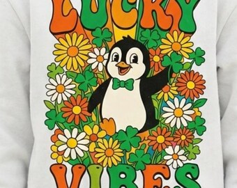 Retro St Patricks Day Pinguin PNG, Groovy 70s Shamrock (Digitaler Download)
