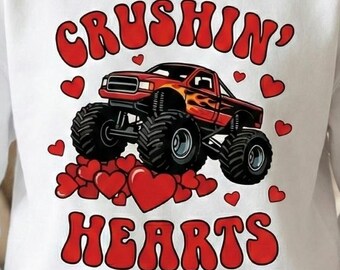 Camión monstruo de San Valentín PNG, diseño retro de corazones aplastados (descarga digital)
