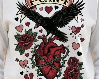 Cuervo retro anti-San Valentín PNG, diseño de cuervo gótico divertido (descarga digital)