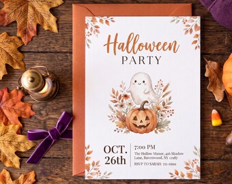 Editable Halloween Party Invitation Template, Kids Trick or Treat Invite, Spooky Costume Party Digital Download, DIY Canva Printable