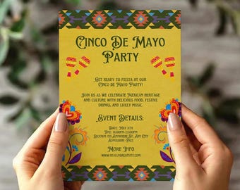 Cinco De Mayo Party Invitation | Taco Tequila Theme Template (Digital Download)