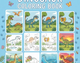 Printable Dinosaur Coloring Book for Kids | Toddler Boy Activity Pages | T-Rex Jurassic Printables | Preschool Homeschool PDF Download