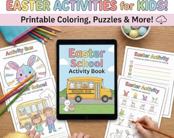 Easter Printable Activity Book for Kids | 20 Page Educational Coloring, Mazes & Puzzles PDF | Preschool Home school Worksheets | Spring Fun