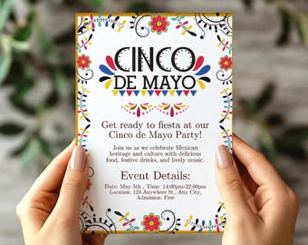 Editable Cinco De Mayo Invitation | Modern Black and White Cinco De Mayo Party Template | Taco & Tequila Theme Canva Invitation | Digital