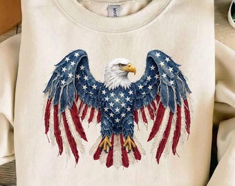 American Flag Denim Eagle PNG SVG Digital Download | Patriotic Bald Eagle Fabric Art | 4th of July Sublimation Design | USA Stars Stripes