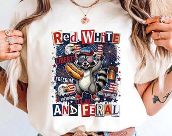 Red White and Feral SVG PNG | Funny Raccoon 4th of July Sublimation | Patriotic Hotdog Merica | Independence Day Digital Download Cricut