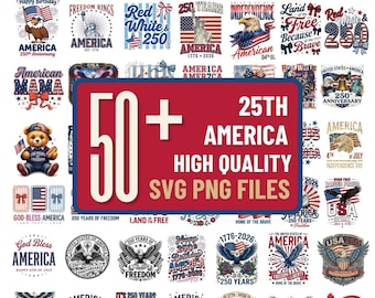 Paquete de archivos SVG y PNG del 250 aniversario de EE. UU. / 52 diseños patrióticos 1776-2026 / Sublimación del 4 de julio / Águila de la libertad de Estados Unidos para Cricut DTF (diseño digital)