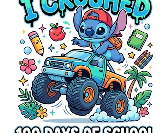 Diseño de Stitch Monster Truck para 100 días de clases (Descarga digital)