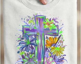 Watercolor Floral Cross PNG | Christian Easter Sublimation Design | Spring Faith Art | Religious Jesus Shirt DTF Transfer Digital Download