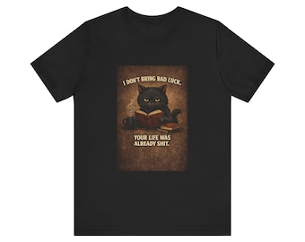 Camiseta divertida de gato negro: No traigo mala suerte. Regalo sarcástico para amantes de los gatos.