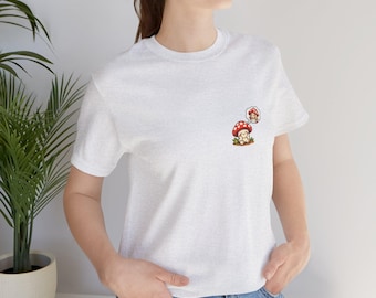 Camiseta minimalista de setas, camiseta estilo cottagecore con estampado de setas rojas, estampado de naturaleza en pecho pequeño