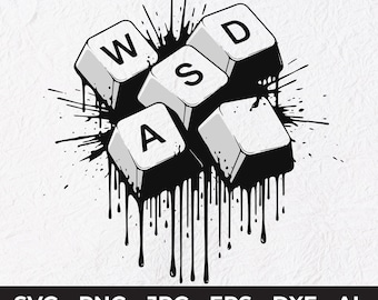 WASD Gamer Keyboard SVG, Gaming Keys Splash Art, PC Gamer Logo Clipart, Esports Design Cut File for Cricut png Vector Digital Download