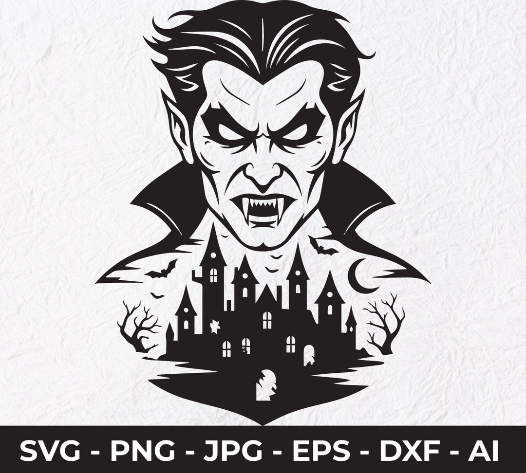 Dracula SVG, Vampire Castle Halloween Clipart, Gothic Horror Design ...