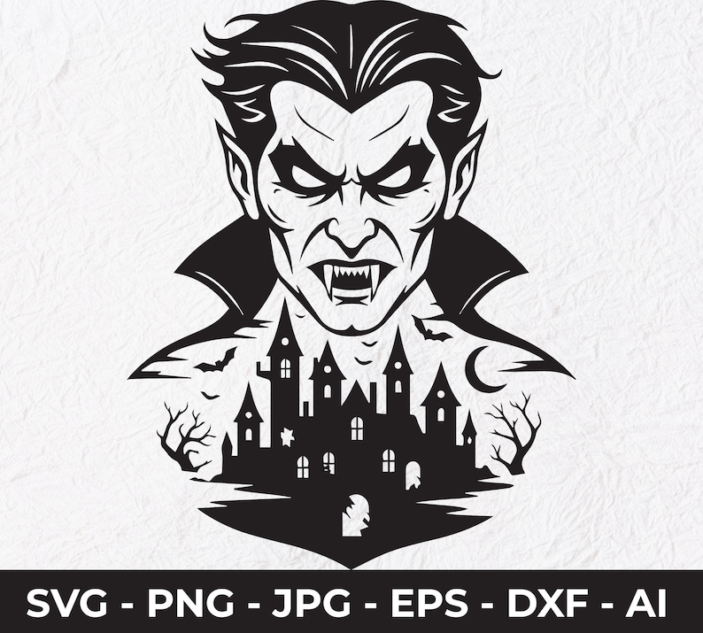 Dracula SVG, Vampire Castle Halloween Clipart, Gothic Horror Design ...