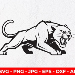 Prowling Panther Silhouette SVG, Mountain Lion Cut File, Wild Cat Mascot PNG (Digital Download)