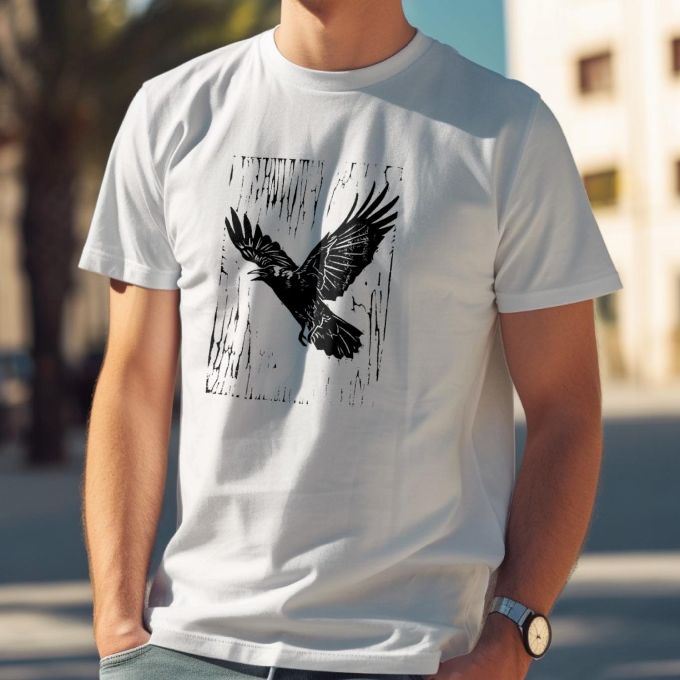 Flying Raven Linocut SVG Silhouette | Raven in Flight Clipart PNG ...