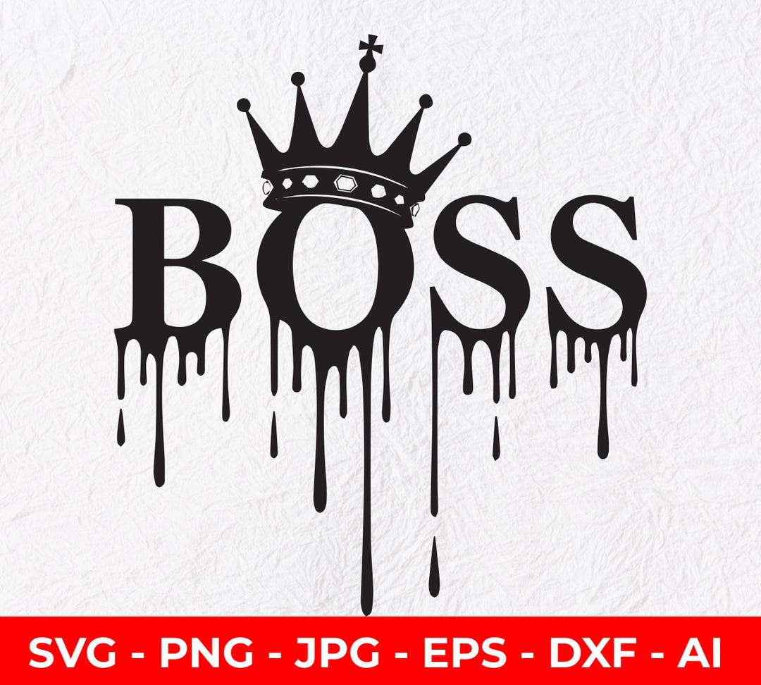 Word Boss Script Svg Boss Crown Dripping Font SVG, Linocut Style Streetwear Graphic (digital ...