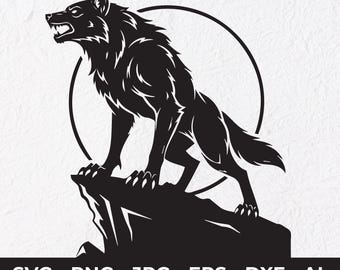 Wolf Silhouette SVG | Howling Wolf Clipart for Cricut | Wildlife Cut File PNG | Animal Tattoo Design JPG | Logo Vector Art
