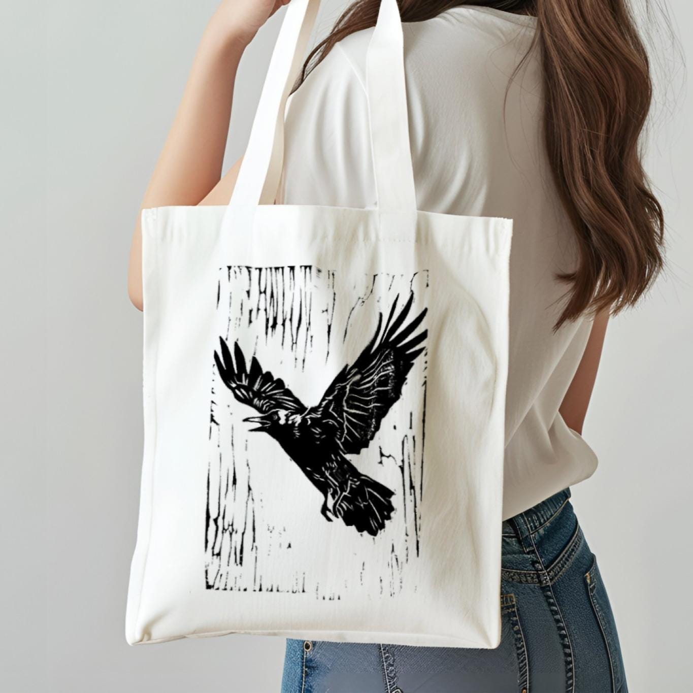 Flying Raven Linocut SVG Silhouette | Raven in Flight Clipart PNG ...